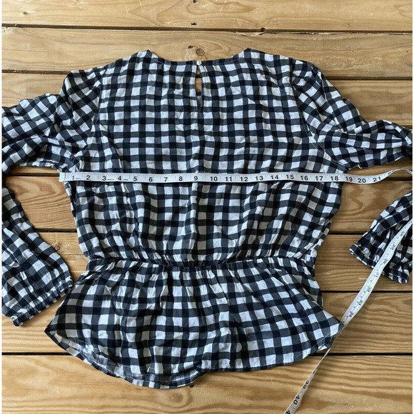 NWT GAP Gingham Check Long Sleeve Peplum Blouse M - Picture 6 of 7